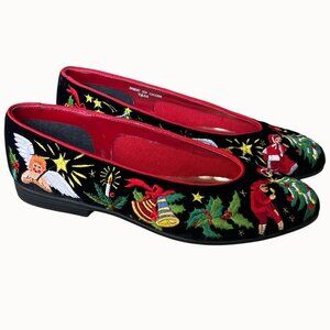 Frankie & Baby Beverly Feldman Embroidered Velvet Christmas Flats Shoes 7.5 AA